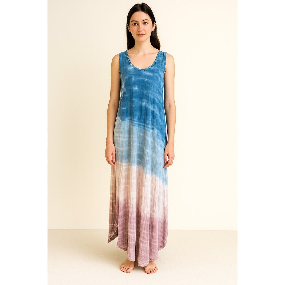 Cable & Gauge ombré tie dye maxi dress boho scoopneck large sleeveless